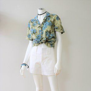 Floral khaki Hawaiian shirt